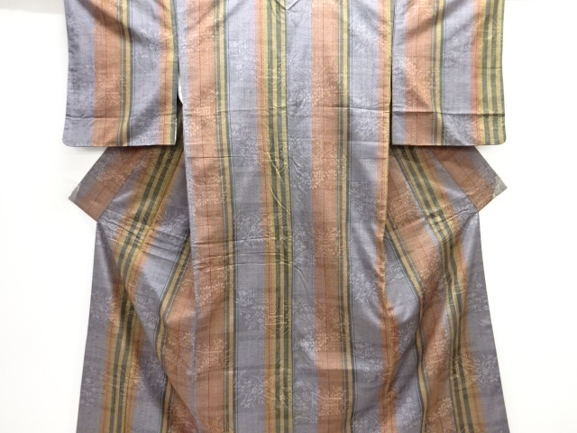 草花模様織出し手織り紬着物